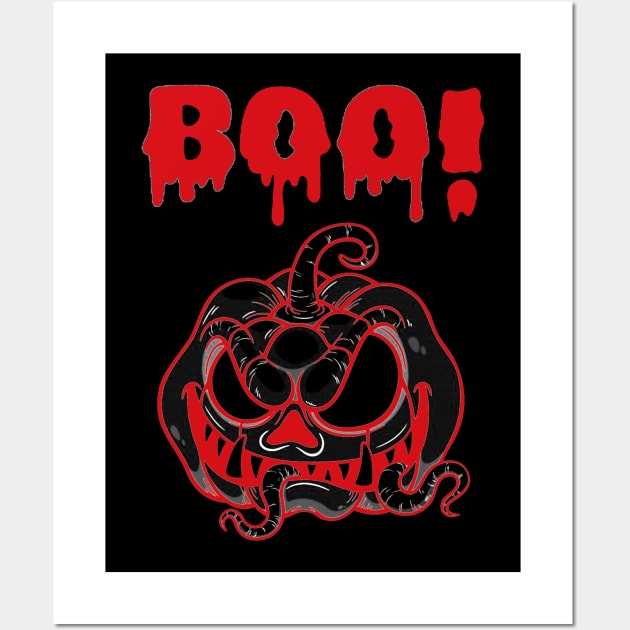 Terrifying Pumpkin with a Startling 'BOO': A Spine-Chilling Surprise Wall Art by FortySeven47_Custom_Designs